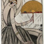 Georges Lepape (1887-1971) “Il ventaglio d’oro”: Ventaglio e bracciali 1920 Gazette du bon ton, Litografia a colori “au pochoir” e oro in rilievo